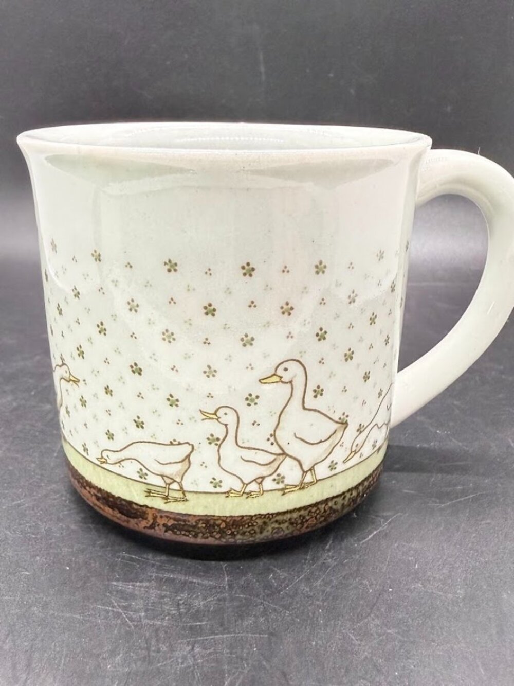 Otagiri Vintage White Duck Goose Brown Speckled Mug Cup Country Cottagecore Farm